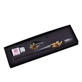 Glass Pen Set with ink and Pen Rest