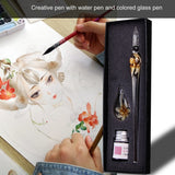 Glass Pen Set with ink and Pen Rest